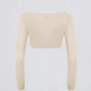 Brushed Jersey V-Neck Crop Top in Ecru