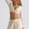 Brushed Jersey V-Neck Crop Top in Ecru