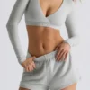 Brushed Jersey V-Neck Crop Top in Fog Grey