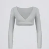 Brushed Jersey V-Neck Crop Top in Fog Grey