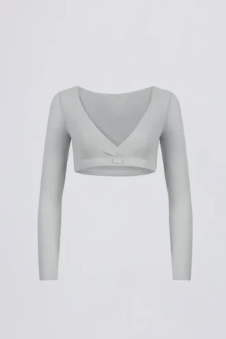 Brushed Jersey V-Neck Crop Top in Fog Grey