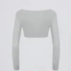 Brushed Jersey V-Neck Crop Top in Fog Grey