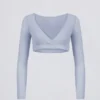 Brushed Jersey V-Neck Crop Top in Soft Blue