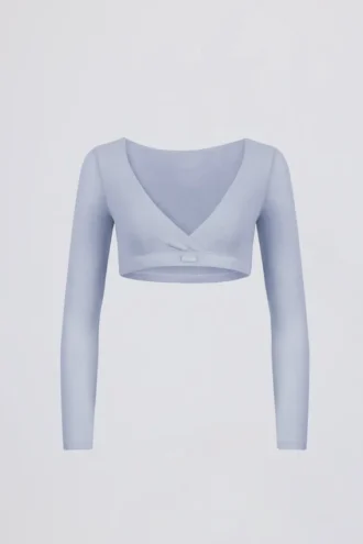 Brushed Jersey V-Neck Crop Top in Soft Blue