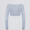 Brushed Jersey V-Neck Crop Top in Soft Blue
