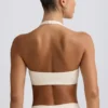 Brushed Jersey V-Neck Sports Bra in Ivory Marl