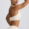 Brushed Jersey V-Neck Sports Bra in Ivory Marl