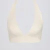 Brushed Jersey V-Neck Sports Bra in Ivory Marl