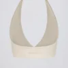 Brushed Jersey V-Neck Sports Bra in Ivory Marl