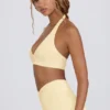 Brushed Jersey V-Neck Sports Bra in Lemon Marl