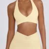 Brushed Jersey V-Neck Sports Bra in Lemon Marl