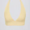 Brushed Jersey V-Neck Sports Bra in Lemon Marl
