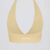 Brushed Jersey V-Neck Sports Bra in Lemon Marl