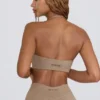 Brushed Jersey V-Neck Sports Bra in Mocha Marl