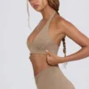 Brushed Jersey V-Neck Sports Bra in Mocha Marl