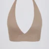 Brushed Jersey V-Neck Sports Bra in Mocha Marl