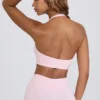 Brushed Jersey V-Neck Sports Bra in Pale Pink Marl