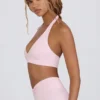 Brushed Jersey V-Neck Sports Bra in Pale Pink Marl