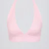Brushed Jersey V-Neck Sports Bra in Pale Pink Marl