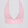 Brushed Jersey V-Neck Sports Bra in Pale Pink Marl