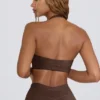Brushed Jersey V-Neck Sports Bra in Pecan Marl