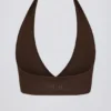 Brushed Jersey V-Neck Sports Bra in Pecan Marl
