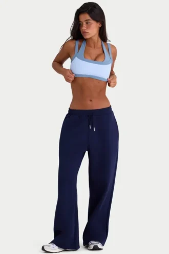 Brushed Jersey Wide-Leg Joggers in Classic Navy