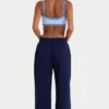 Brushed Jersey Wide-Leg Joggers in Classic Navy