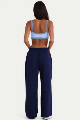 Brushed Jersey Wide-Leg Joggers in Classic Navy