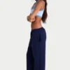 Brushed Jersey Wide-Leg Joggers in Classic Navy