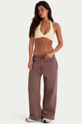 Brushed Jersey Wide-Leg Joggers in Cocoa