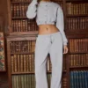 Brushed Jersey Wide-Leg Joggers in Grey Marl
