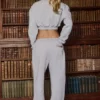 Brushed Jersey Wide-Leg Joggers in Grey Marl