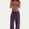 Brushed Jersey Wide-Leg Joggers in Plum