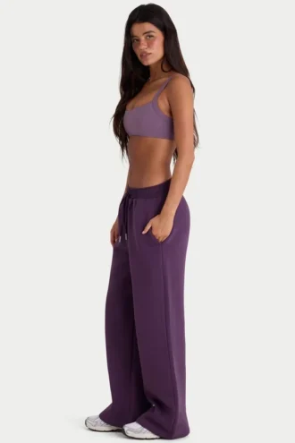 Brushed Jersey Wide-Leg Joggers in Plum