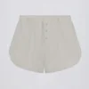 Button-Detail Mid-Rise Shorts in Light Grey