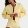 Button-Up Cropped Knit Cardigan in Soft Yellow