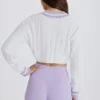 Cable Knit Cotton Cropped Jumper in Lilac Ivory