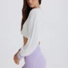 Cable Knit Cotton Cropped Jumper in Lilac Ivory