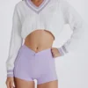Cable Knit Cotton Cropped Jumper in Lilac Ivory