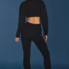 Cable Knit Foldover Flared Trousers in Black