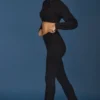 Cable Knit Foldover Flared Trousers in Black