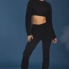 Cable Knit Foldover Flared Trousers in Black