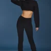 Cable Knit Foldover Flared Trousers in Black