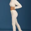 Cable Knit Foldover Flared Trousers in Cream
