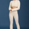 Cable Knit Foldover Flared Trousers in Cream