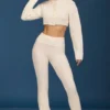 Cable Knit Foldover Flared Trousers in Cream