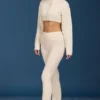 Cable Knit Foldover Flared Trousers in Cream