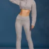 Cable Knit Foldover Flared Trousers in Grey Marl