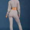 Cable Knit Foldover Flared Trousers in Grey Marl